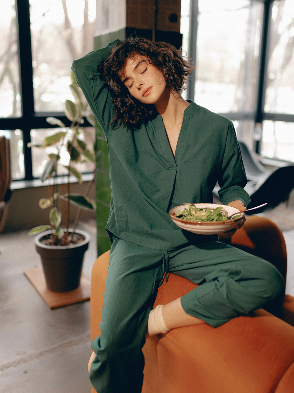 Women's pajama made of boiled cotton Smaragd