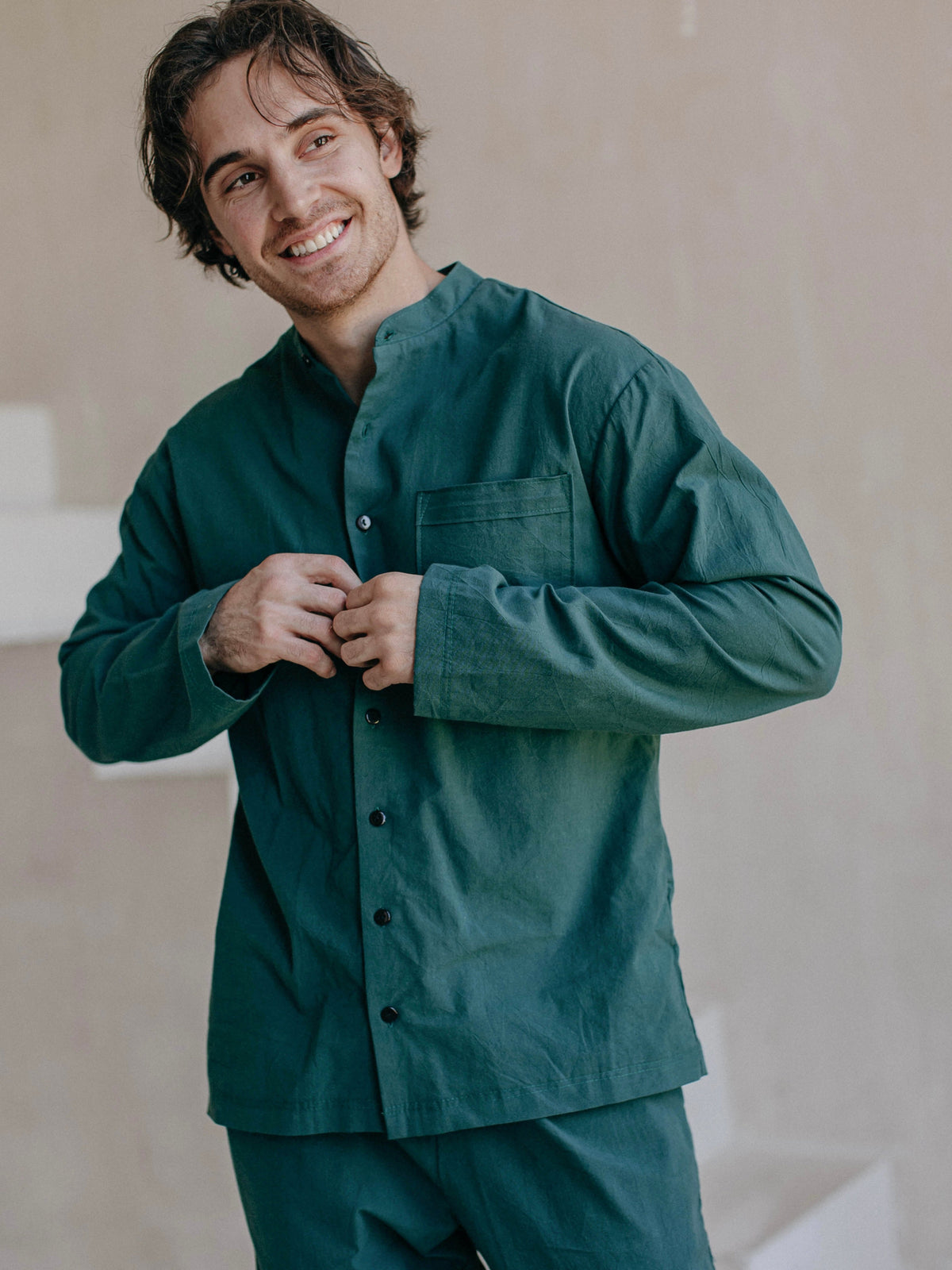 Camisa masculina de algodón hervido Leglo Smaragd