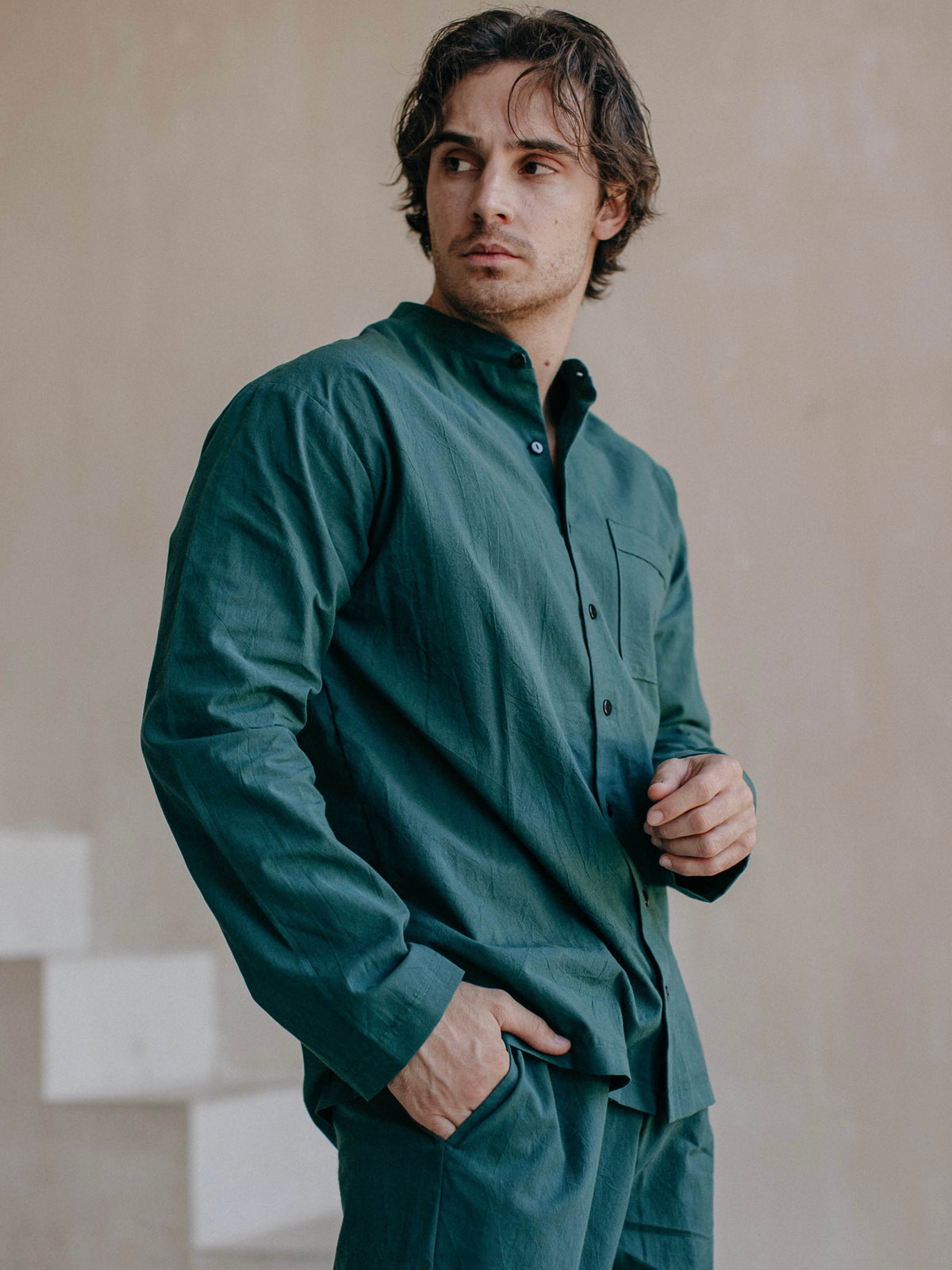 Men's shirt made of boiled cotton Leglo Smaragd
