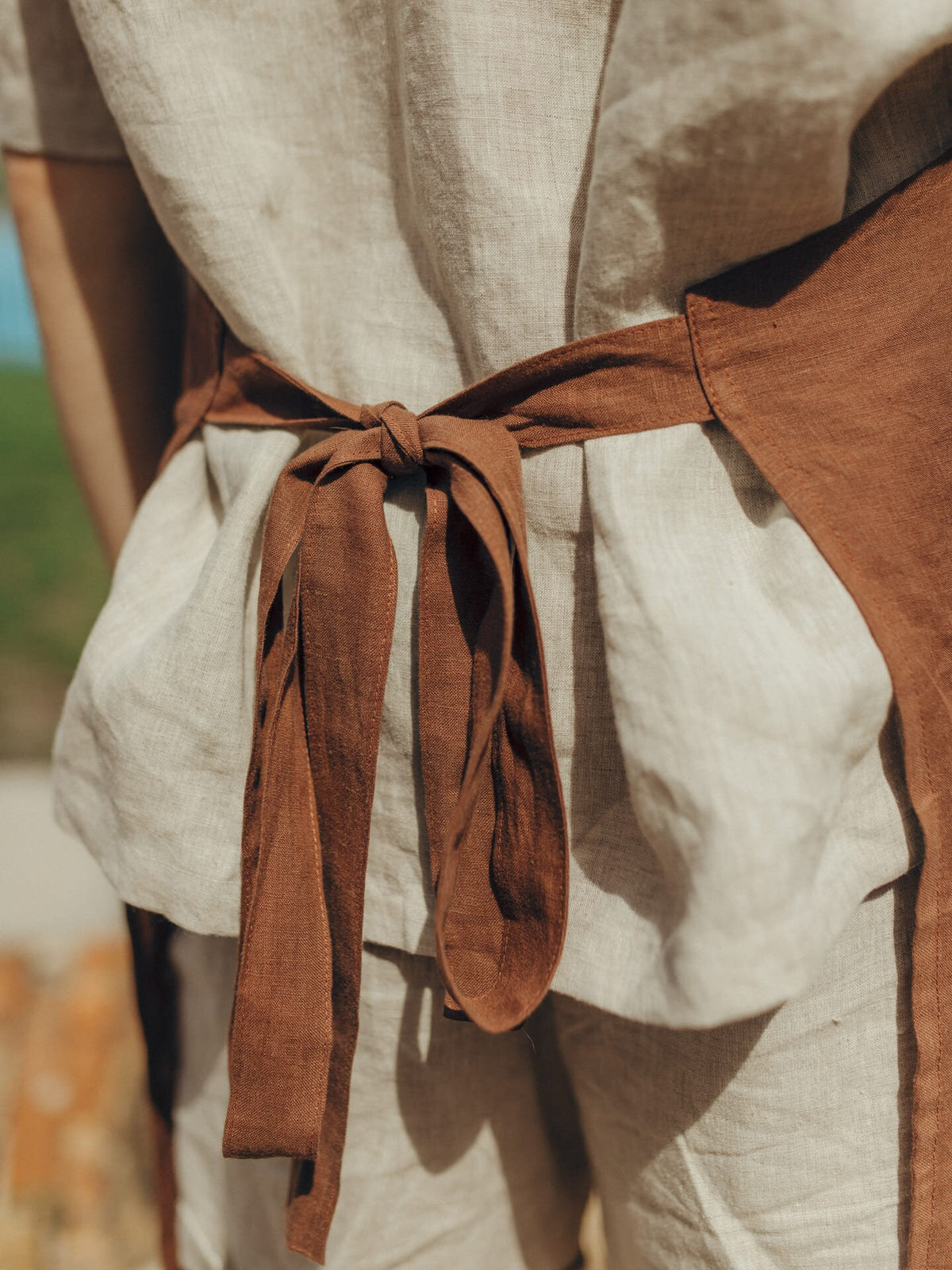 Natural Linen Apron With Deep Pocket, Brown Apron For Men & Women, Organic Full Kitchen Apron, Washed Linen Apron For Him, Holiday Gift Idea