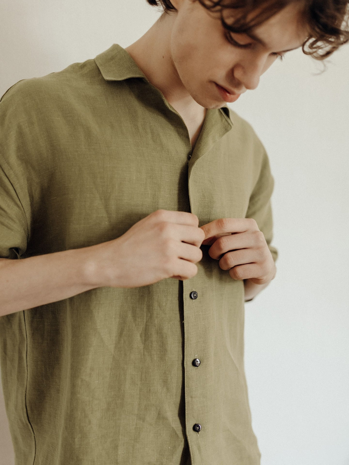 Premium Linen Pajama For Men, Comfortable Linen Green Pajama Set, Shorts & Shirt Set, Natural Men's Sleepwear, Christmas Gift For Boyfriend