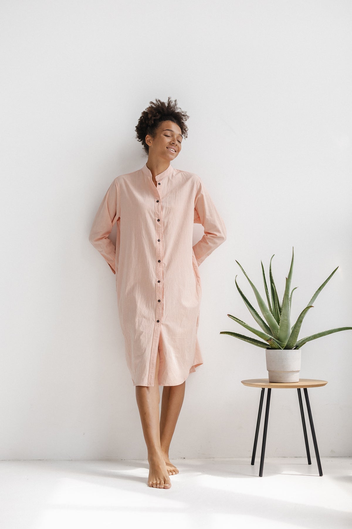 Camisón de manga larga — Rosa pastel